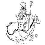 Dibujo para colorear Dibujo De Un Caballero Sobre Un Dragon Para Pintar Y Colorear