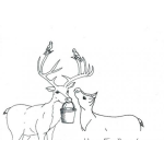 Dibujo para colorear Dibujo De Alce Con Cubeta Y Pajaritos En Sus Cuernos Para Pintar Y Colorear
