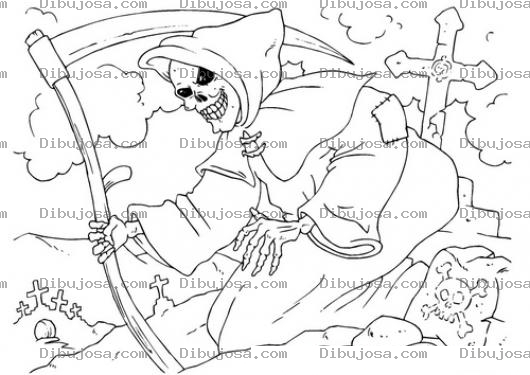 Dibujo para colorear Dibujo De La Muerte Caminando En El Cementerio Para Pintar Y Colorear La Muerte Con Su Guandana