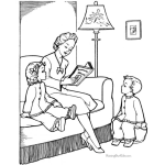Dibujo para colorear Dibujo De Mama Leyendo Un Cuento A Sus Hijos Para Pintar Y Colorear