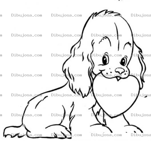 Dibujo para colorear Dibujo De Un Perrito Mordiendo Un Corazon Para Pintar Y Colorear