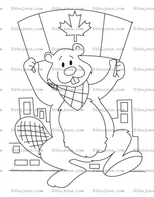 Dibujo para colorear Castor Canadiense Dibujo De Un Castor Con La Bandera De Canada Para Pintar Y Colorear
