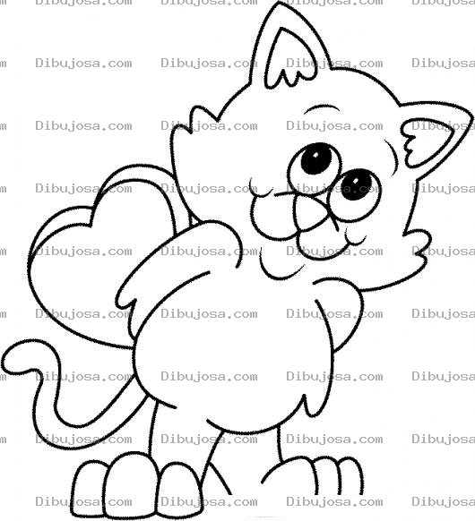 Dibujo para colorear Dibujo De Un Gatito Con Un Corazon Para Colorear Gato Enamorado