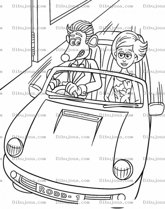 Dibujo para colorear Dibujo De Rata Manejando Un Carro Con Una Chica Para Pintar Y Colorear