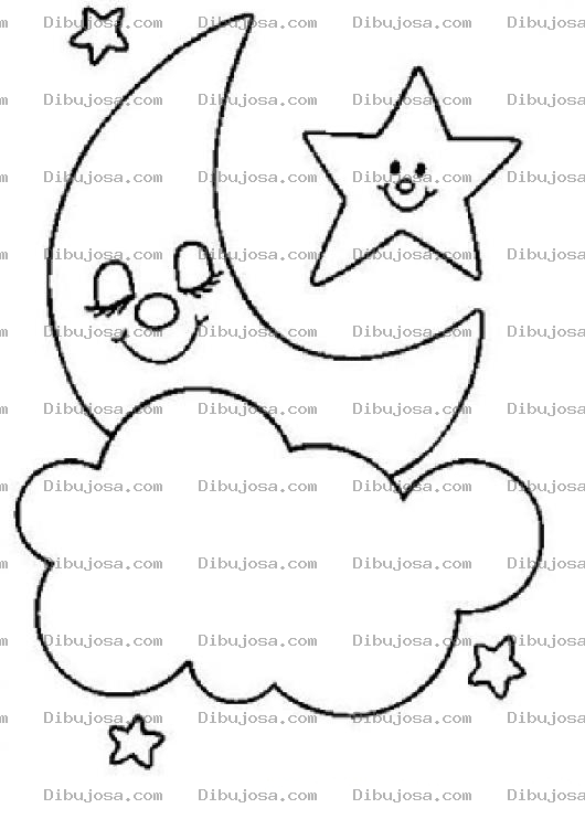 Dibujo para colorear Dibujo De Luna Durmiendo Sobre Una Nube Para Pintar Y Colorear