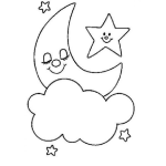 Dibujo para colorear Dibujo De Luna Durmiendo Sobre Una Nube Para Pintar Y Colorear
