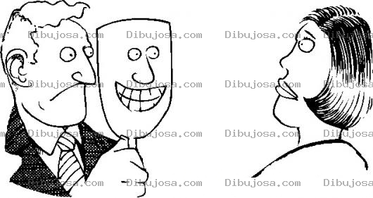 Dibujo para colorear Esposo Triste Con Mascara De Felicidad Frente A Su Esposa Para Pintar Y Colorear