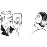Dibujo para colorear Esposo Triste Con Mascara De Felicidad Frente A Su Esposa Para Pintar Y Colorear