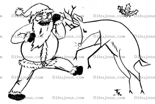 Dibujo para colorear Dibujo De Santa Claus Peleando Con Su Reno Para Pintar Y Colorear La Pelea De Santa