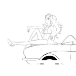 Dibujo para colorear Dibujo De Chica En Bikini Sentada Sobre Un Carro Para Pintar Y Colorear