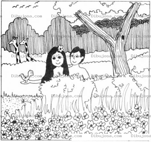 Dibujo para colorear Dibujo De Adan Y Eva En El Jardin Del Eden Para Pintar Y Colorear El Paraiso