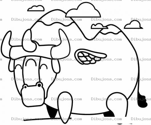 Dibujo para colorear Toro Con Alas 3 Cuernos Y 3 Ojos Para Pintar Y Colorear