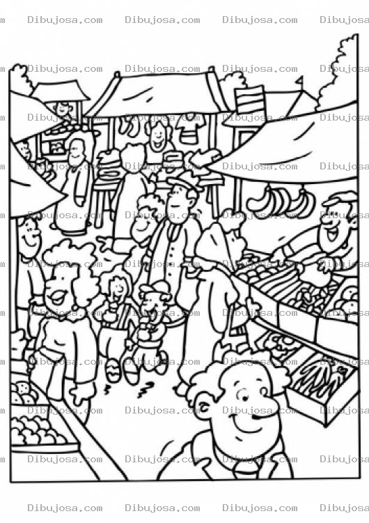 Dibujo para colorear Dibujo Del Mercado Para Pintar Y Colorear Mercado De Pueblo