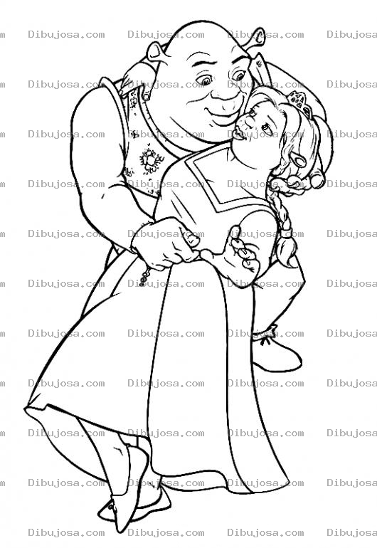 Dibujo para colorear Dibujo De Shreck Y Fiona Para Pintar Y Colorear A Schrek Besando A Fiona