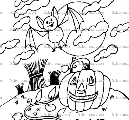 Dibujo para colorear Dibujo De Murcielago Y Calabaza En Noche De Brujas Para Pintar Y Colorear