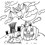 Dibujo para colorear Dibujo De Murcielago Y Calabaza En Noche De Brujas Para Pintar Y Colorear