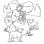 Dibujo para colorear Dibujo Biblico Del Rey David Pastoreando Ovejas Y Tocando El Arpa Para Pintar Y Colorear