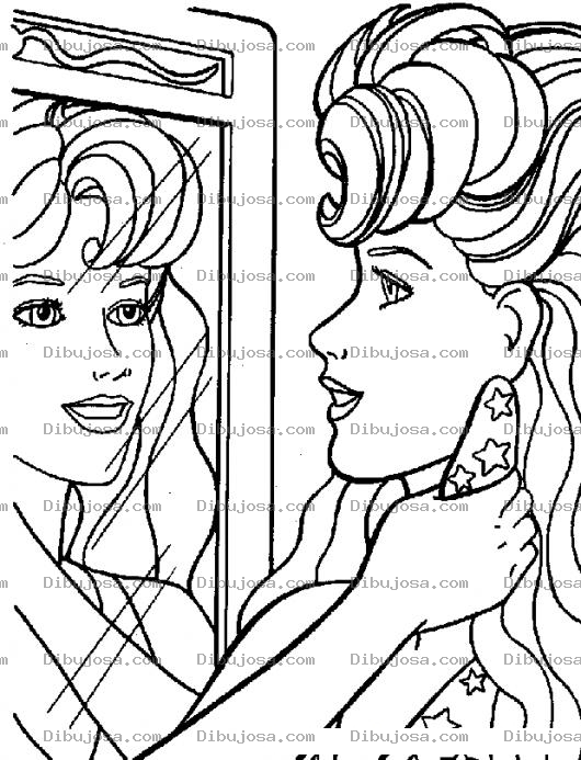 Dibujo para colorear Dibujo De Princesa Viendose Al Espejo Para Pintar Y Colorear Barbie Poniendose Aretes