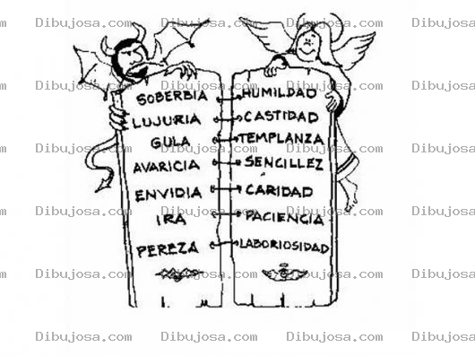 Dibujo para colorear Dibujo De Los Siete Pecados Capitales Y Sus Antonimos Para Colorear