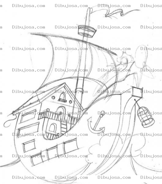 Dibujo para colorear Barco De Madera En Alta Mar Para Pintar Y Colorear