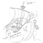 Dibujo para colorear Barco De Madera En Alta Mar Para Pintar Y Colorear