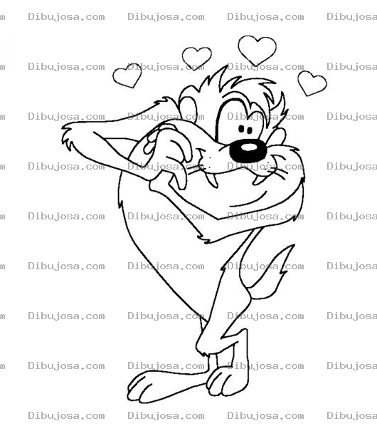 Dibujo para colorear Tazenamorado Dibujo De Taz Enamorado Para Pintar Y Colorear Taz Con Corazones
