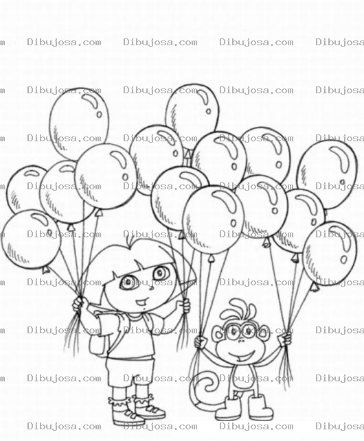 Dibujo para colorear Colorear a Dora con 14 globos