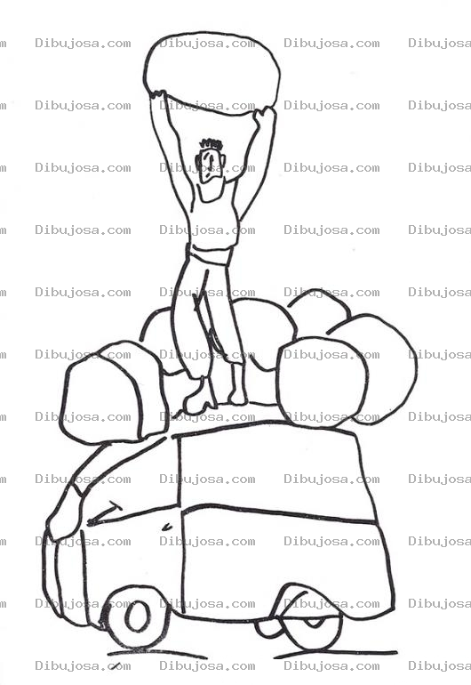 Dibujo para colorear Estibador De Piedras Para Pintar Y Colorear Hombre Cargando Una Roca Sobre Una Van
