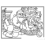Dibujo para colorear Dibujo De Santa Claus Dejando Un Caballito De Madera En El Arbol De Navidad Para Pintar Y Colorear