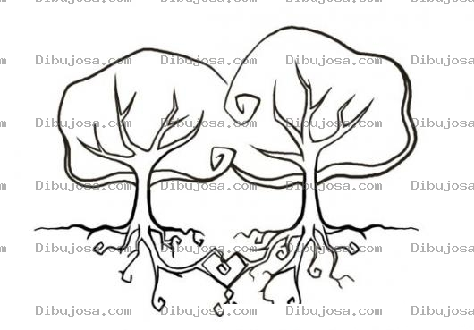 Dibujo para colorear Arboles Enamorados Y Entrelazados Desde Sus Raices Para Pintar Y Colorear