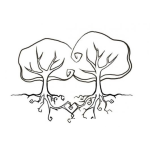 Dibujo para colorear Arboles Enamorados Y Entrelazados Desde Sus Raices Para Pintar Y Colorear