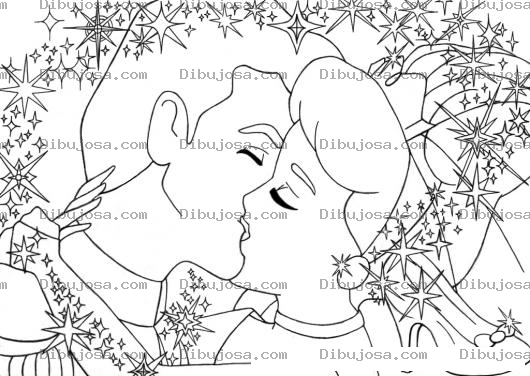 Dibujo para colorear Final Feliz De Cenicienta Para Pintar Y Colorear Dibujo De Cenicienta Besando Al Principe En La Boca