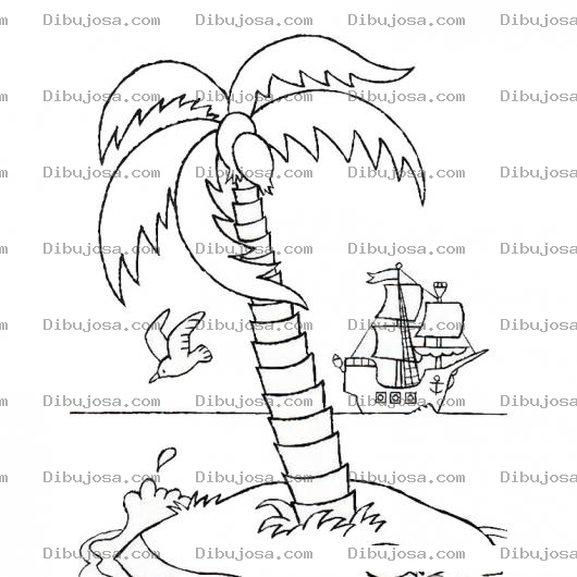 Dibujo para colorear Dibujo De Una Isla Y Un Barco Al Fondo Para Pintar Y Colorear