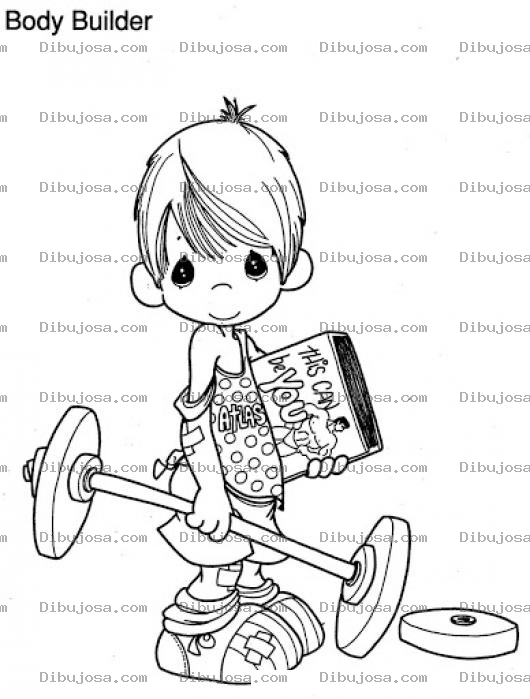 Dibujo para colorear Chico Fisiculturista De Precious Moments Para Pintar Y Colorear Nino Levantado De Pesas De Momentos Preciosos