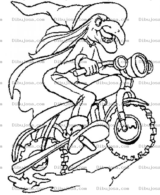 Dibujo para colorear Dibujo De Bruja En Moto Para Colorear Bruja Moderna