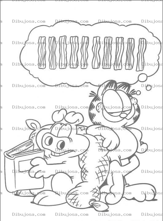 Dibujo para colorear Pintar a Garfield pensando en tocino