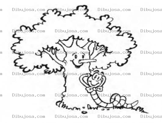Dibujo para colorear Dibujo De Un Arbol Con Un Gusano Para Pintar Y Colorear