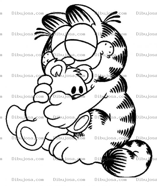 Dibujo para colorear Colorear a Garfield con un osito