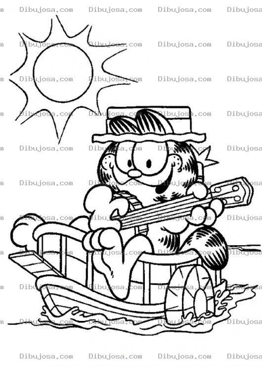 Dibujo para colorear Colorear a Garfield en un bote