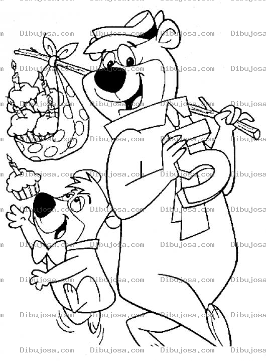 Dibujo para colorear Dibujo Del Oso Yogi Con Bubus Para Pintar Y Colorear Dibujo Para Cumpleanos De 5 Anos