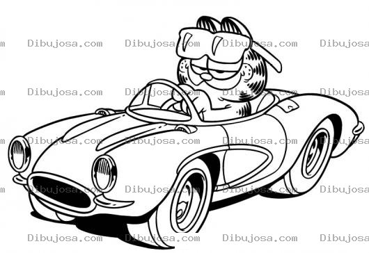 Dibujo para colorear Colorear a Garfield en carro convertible
