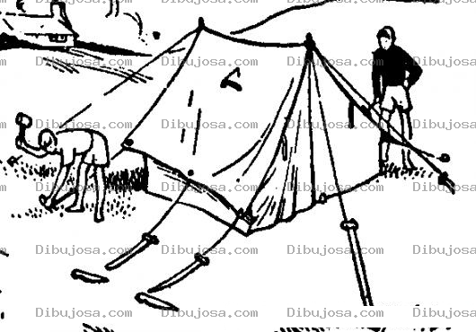 Dibujo para colorear Dibujo De Gente Levantando Una Carpa Para Pintar Y Colorear Campamento