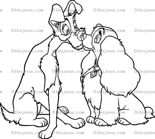 Dibujo para colorear Beso De La Dama Y El Vagabundo Para Pintar Y Colorear