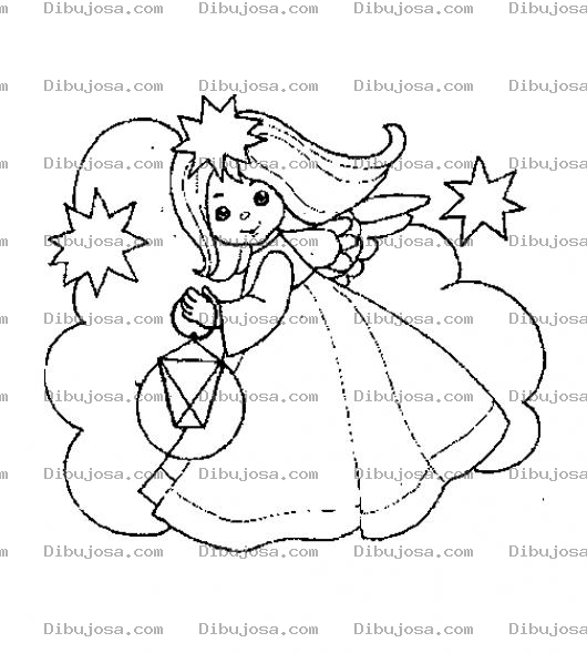 Dibujo para colorear Dibujo De Angelita Con Estrellas Para Pintar Y Colorear