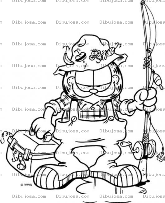 Dibujo para colorear Colorear a Garfield pescador
