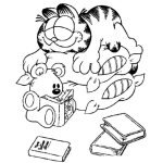 Dibujo para colorear Colorear a Garfield sobre almohadas