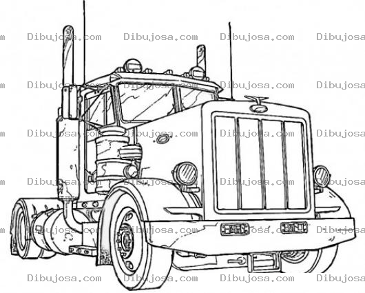 Dibujo para colorear Dibujo De Un Cabezal De Trailer Para Pintar Y Colorear Un Trailer Piterbilt Coronado Freighliner Mack