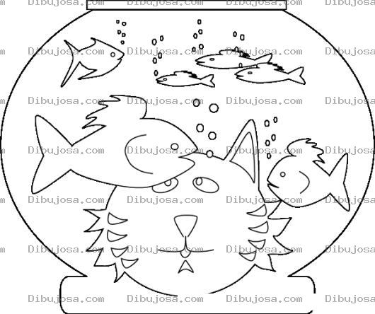 Dibujo para colorear Dibujo De Gato Hambriento Viendo Peces En Una Pecera Para Pintar Y Colorear