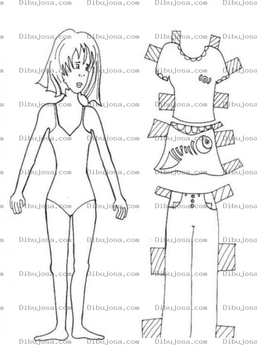 Dibujo para colorear Colorear chica con ropa para recortas