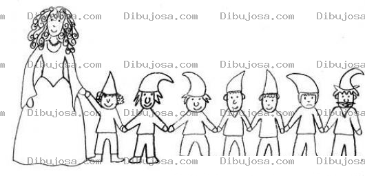 Dibujo para colorear Princesa Con Siete Enanitos Para Pintar Y Colorear